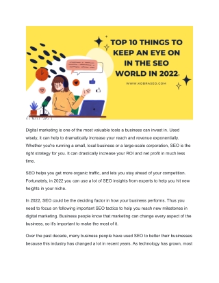 Top 10 Things To Keep An Eye On In The SEO World In 2022