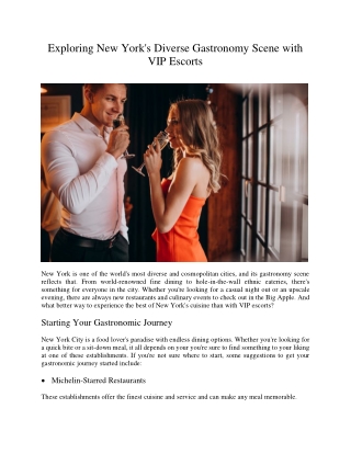 Exploring New York's Diverse Gastronomy Scene with VIP Escorts