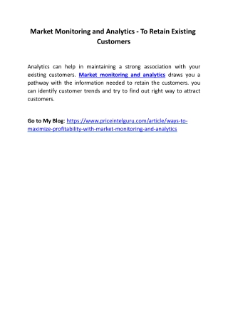 Market Monitoring and Analytics - To Retain Existing Customers