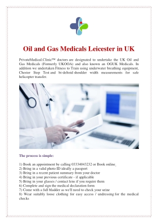 Oil and Gas Medicals Leicester in UK