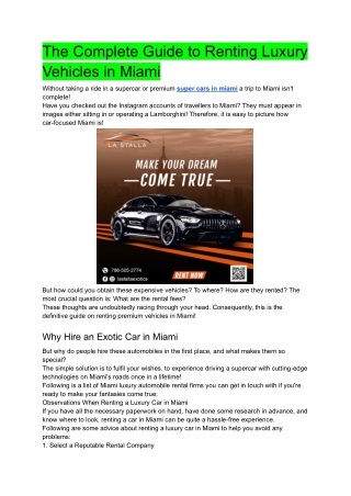 R-1 The Complete Guide to Renting Luxury Vehicles in Miami