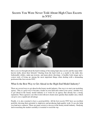 Secrets You Were Never Told About High Class Escorts in NYC