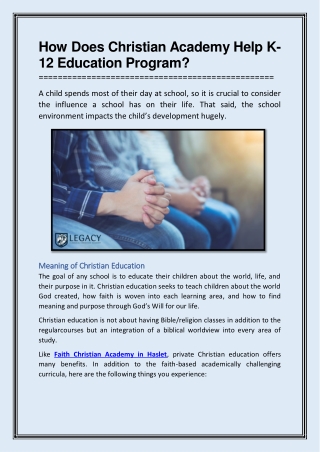How Does Christian Academy Help K-12 Education Program?