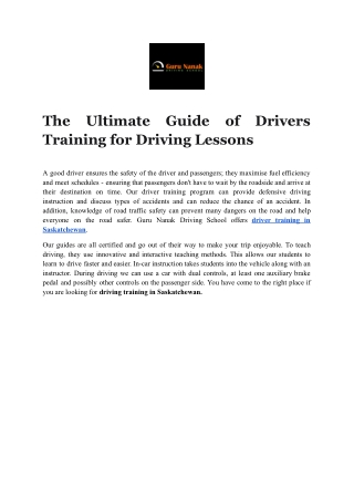The Ultimate Guide of Drivers Training for Driving Lessons