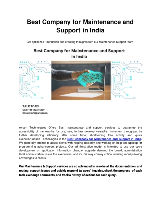 Best Company for Maintenance and Support in India