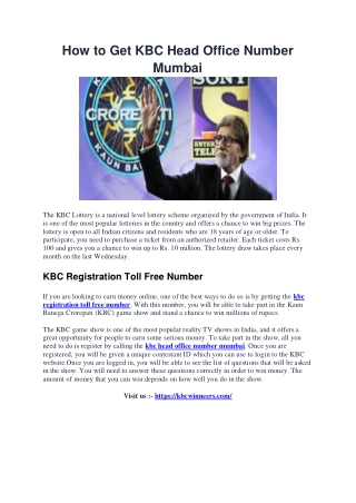 How to Get KBC Head Office Number Mumbai