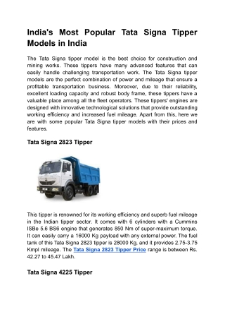 India's Most Popular Tata Signa Tipper Models in India