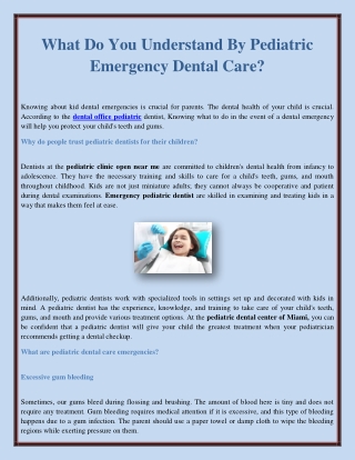 What Do You Understand By Pediatric Emergency Dental Care?
