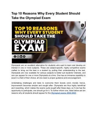 Top 10 Reasons Why Every Student Should Take the Olympiad Exam