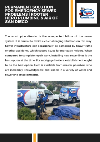 Permanent Solution For Emergency Sewer Problems  Rooter Hero Plumbing & Air of  San Diego