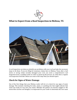 What to Expect from a Roof Inspection in Melissa, TX