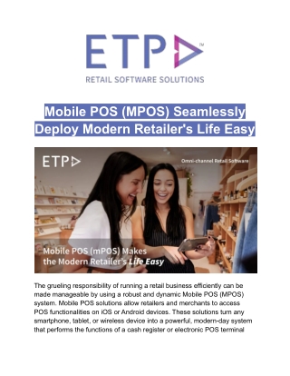 Mobile POS (MPOS) Seamlessly Deploy Modern Retailer's Life Easy