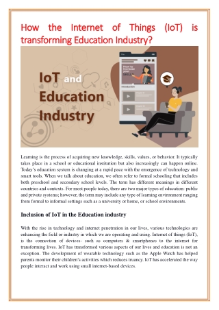 How the Internet of Things (IoT) is transforming Education Industry