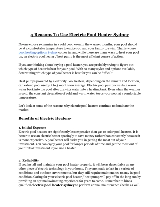 4 Reasons To Use Electric Pool Heater Sydney