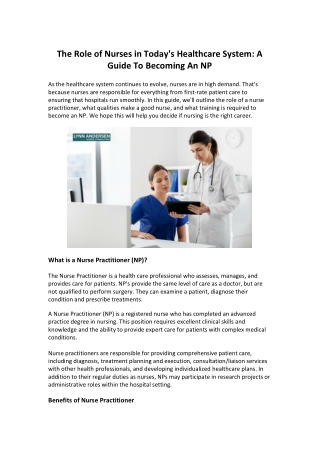 The Role of Nurses in Today's Healthcare System A Guide To Becoming An NP