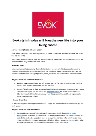 Evok stylish sofas will breathe new life into your living room!