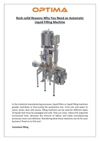 Rock-solid Reasons Why You Need an Automatic Liquid Filling Machine