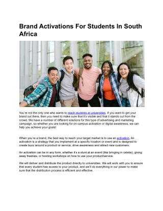 Brand Activations For Students In South Africa