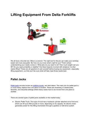 Lifting Equipment From Delta Forklifts