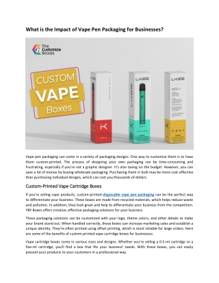 What are the Impact of Vape Pen Packaging for Businesses