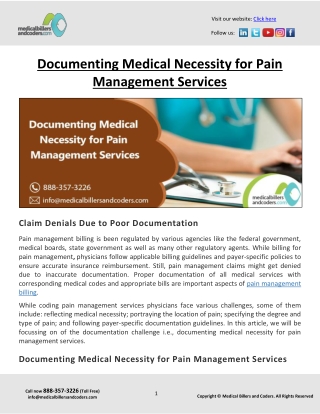 Documenting Medical Necessity for Pain Management Services