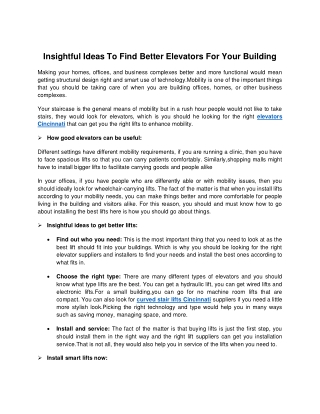 Insightful Ideas To Find Better Elevators For Your Building
