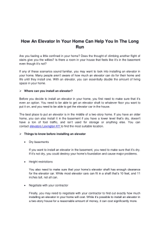 How An Elevator In Your Home Can Help You In The Long Run