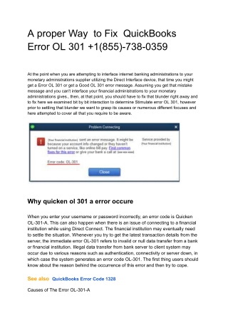 A proper Way  to Fix  QuickBooks Error OL 301  1(855)-738-0359