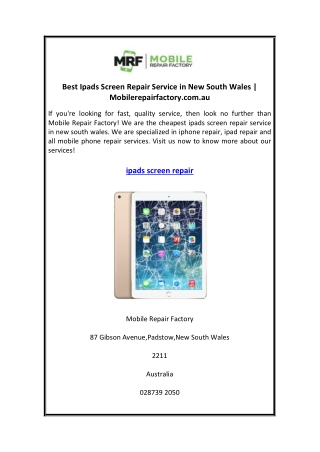 Best Ipads Screen Repair Service in New South Wales  Mobilerepairfactory.com.au