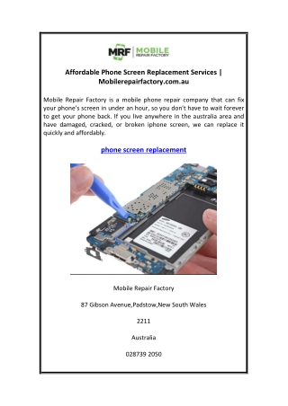 Affordable Phone Screen Replacement Services  Mobilerepairfactory.com.au