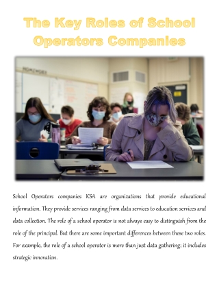 The Key Roles of School Operators Companies
