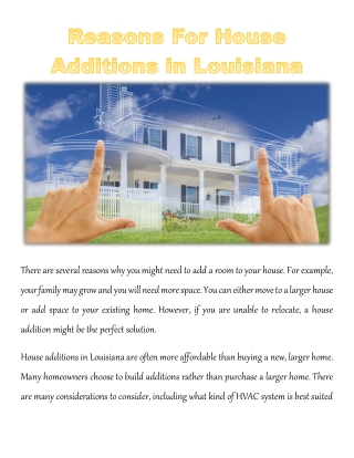 Reasons For House Additions in Louisiana