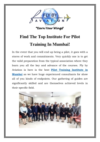 Pilot Training Institute in Mumbai Call- 917710087776