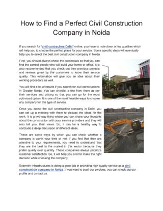 How to Find a Perfect Civil Construction Company in Noida