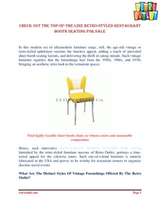 Check out the top-of-the-line retro-styled RESTAURANT BOOTH SEATING FOR SALE