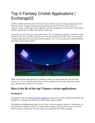 Top 5 Fantasy Cricket Applications | Exchange22
