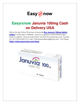 Easyrxnow  Januvia 100mg Cash on Delivery USA