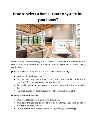 How to select a home security system for your home