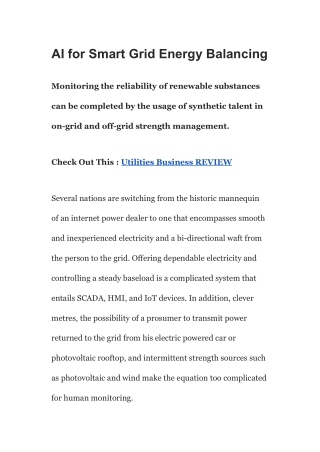 AI for Smart Grid Energy Balancing