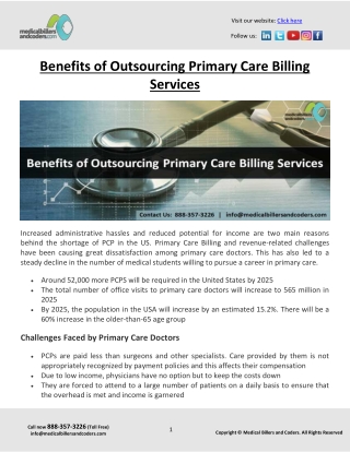 Benefits of Outsourcing Primary Care Billing Services