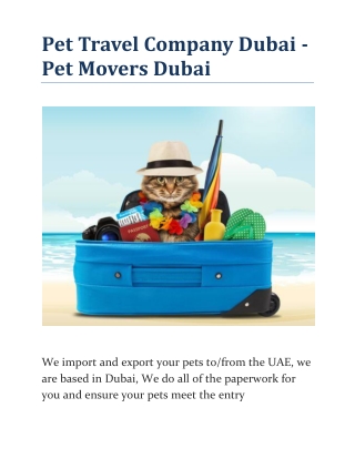 Pet Travel Company Dubai - Pet Movers Dubai