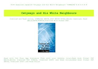 Free download [epub]$$ Cetywayo and His White Neighbours ^DOWNLOAD E.B.O.O.K.#
