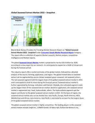 Global Seaweed Extract Market 2022 – Snapshot