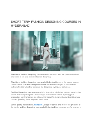 SHORT TERM FASHION DESIGNING COURSES IN HYDERABAD