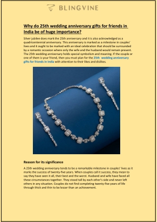 Why do 25th wedding anniversary gifts for friends in India be of huge importance