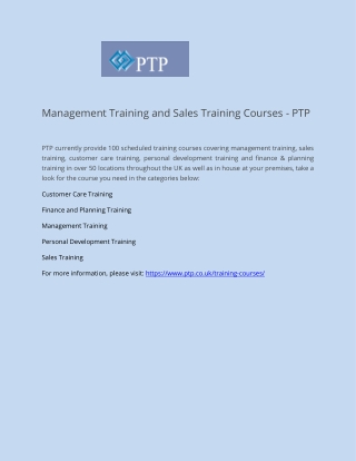 Management Training and Sales Training Courses - PTP
