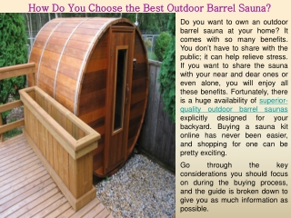 How Do You Choose the Best Outdoor Barrel Sauna?