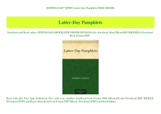[DOWNLOAD^^][PDF] Latter-Day Pamphlets FREE EBOOK