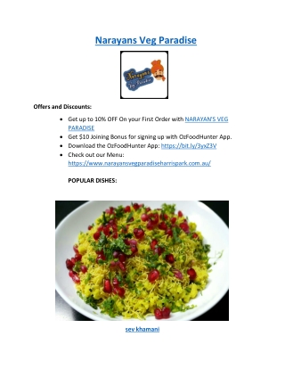 Upto 10% Offer - Order Now at Narayan's Veg Paradise
