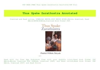 PDF READ FREE Thus Spake Zarathustra Annotated PDF Full